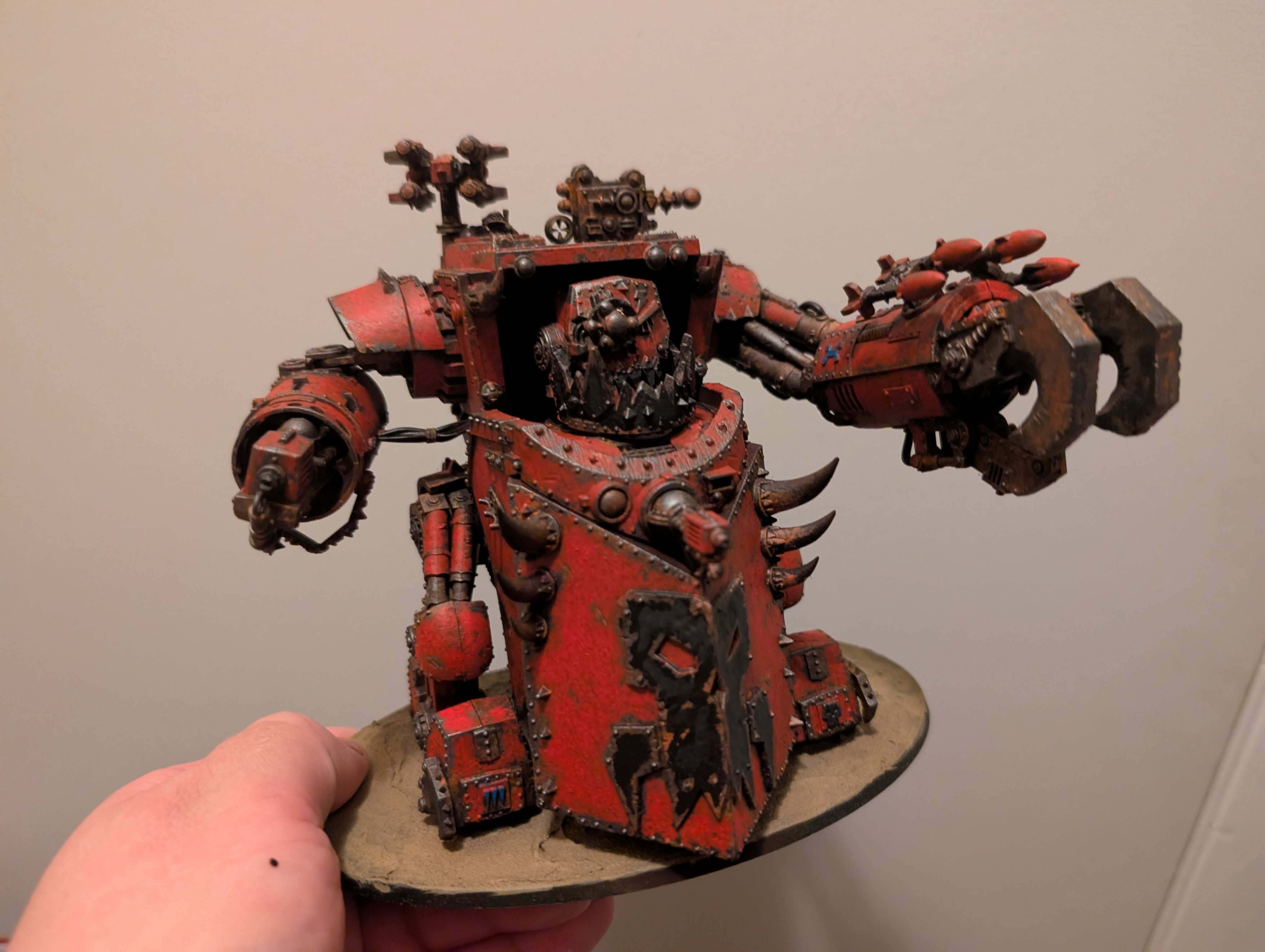 WIP ork morkanaut or gorkanaut painted in red